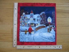 Christmas Winter Village Country Tree Lamp Post Cotton Quilt Fabric Block 