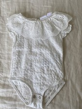 NEW ZARA BABY GIRL EMBROIDERED TANK RUFFLE COLLAR BODYSUIT 9-12M White