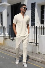Men Short Sets Outfits Short Sleeve Muscle Tee Pants Summer 2 Piece Tracksuit