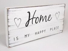House Warming Gift Sign Home Is My Happy Place Vintage White Shabby & Chic