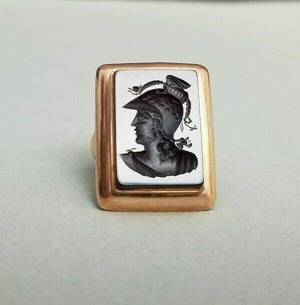 Antique Intaglio Ring 14K Gold Victorian 1800s Sardon… - Gem