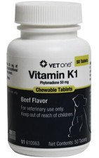 VetOne Vitamin K1 Chewable Tablets For Dogs and Cats, 50 mg, 50 Count Yellow