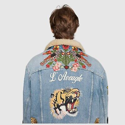 GUCCI sz IT 44 US XS Mens Embroidered Denim Jacket with GUCCI sz IT 44 US XS Mens Embroidered Denim Jacket with