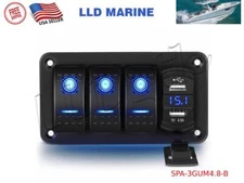 4 Gang Toggle Rocker Switch Panel USB Voltmeter Car Boat Marine Truck Blue LED