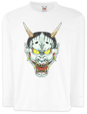 Oni Mask II Kinder Langarm T-Shirt Samurai Japan Japanische Theater Maske Tengu