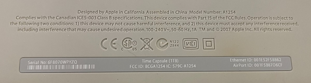 Apple AirPort Time Capsule 802.11n Wi-Fi Hard Drive 1TB (1st Gen