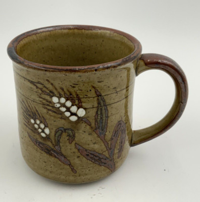 Stoneware OTAGIRI Brown Rim, Wheat, White Dots, Tan Center Mug