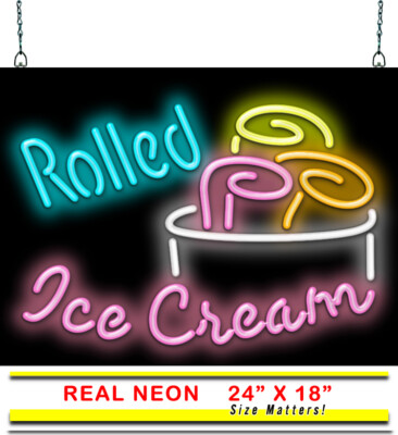Rolled Ice Cream Neon Sign - Large 24'' x 18'' - Real Neon Attracts More Customers