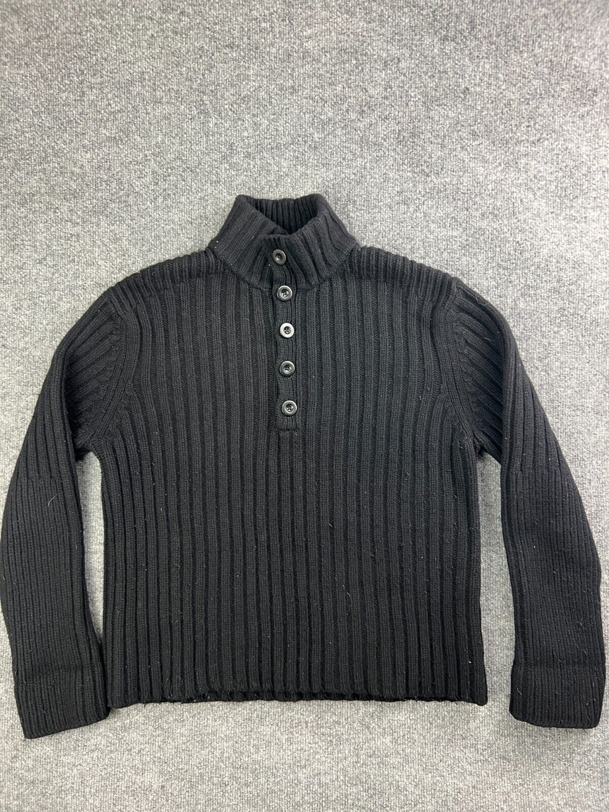 Vintage Banana Republic Lambswool Cashmere Sweater Men's XL Black Mock Buttons