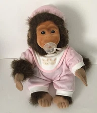 Hosung Pink Baby Girl Monkey Chimp Plush With Pacifier Flocked Face
