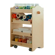 4-Tier Wooden Rolling Storage Cart on Wheels - Art Cart Organizer for Kids - ...