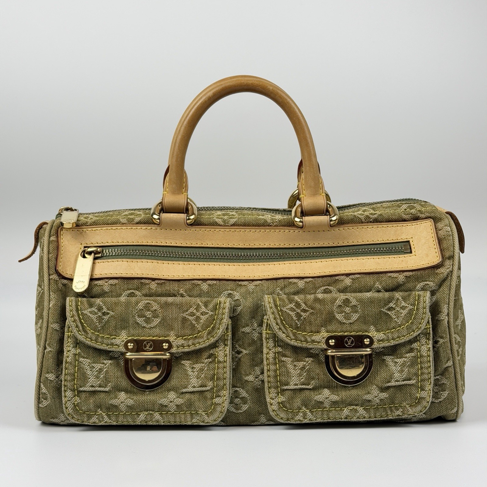 Louis Vuitton Neo Speedy Handbag Monogram Denim & Leather Green 2006 M95019