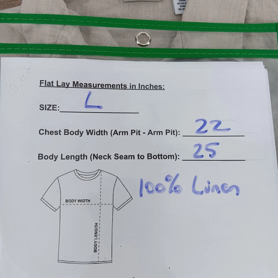 Covington Shirt Womens Large Beige Collared 3/4 Sleeve Button Up Top 100% Linen - Image 4 of 4