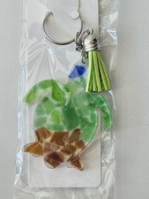 Handmade resin key chain purse charm beach theme authentic sea glass turtle