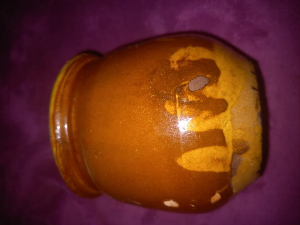 Petit Pot A Graisse Ancien Terre Cuite Vernissée  Bi Colore - Photo 4/4