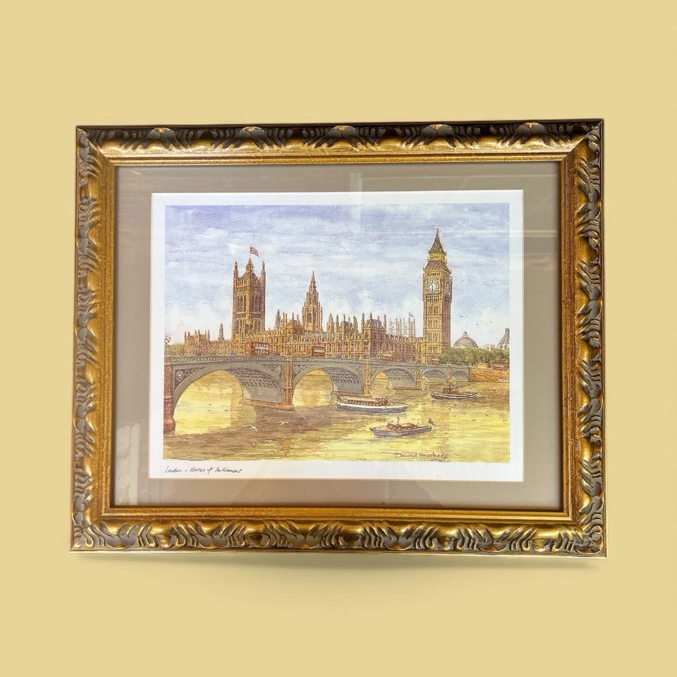 London Houses of Parliament David Hawker Framed Matted Canvas Art 21.5x17.5 - Image 3 of 4