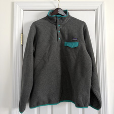 Patagonia Synchilla Snap-T Fleece Pullover Jacket Logo Gray Teal Women s Size L