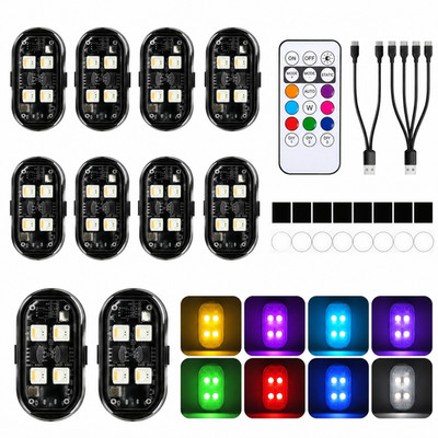 RGB LED Strobe Light, 8/12/16Pcs Wireless Remote Control For Car Bike Motorcycle