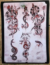 antique 1910s tom thomas berg opium dragon snake tattoo flash 18x24 giclee print