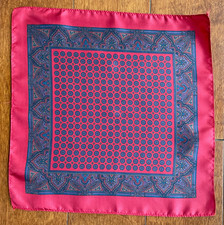 Classic Red Foulard Pattern Paisley Border 100 Silk Pocket Square/Hanky