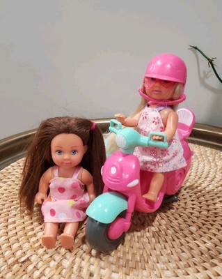 2 Simba Doll Long Blonde Hair & Brunette 4.5''. Clothes and Scooter Evi Love Toy