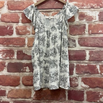Ann Taylor Loft Tunic Top Womens XL White Tropical Palm Tree Animal Print Shirt
