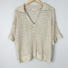 Max Studio Open Knit Pullover Polo Top Beige ...