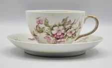 Antique Haviland Limoges France Schleiger 241-1 Pink Flowers Teacup & Saucer Set