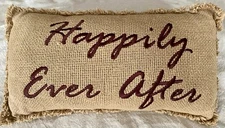 VHC Brands Farmhouse 7"x13" Happily Ever After Pillow Tan Burlap Bedroom Decor