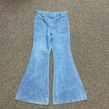 True Vintage 1970s Flare Pants Wide Leg Talon Zipper Front Flat Pocket 32x33
