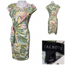 Talbots Sheath Dress Tropical Floral Side Tie Green multicolor S office casual