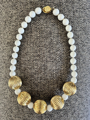 Vintage Les Bernard White & Gold Choker Statement Necklace