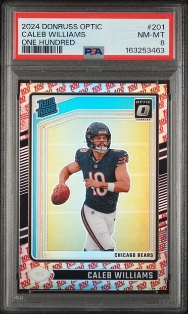 Graded 2024 Panini Donruss Optic Caleb Williams #201 One Hundred RC PSA 8