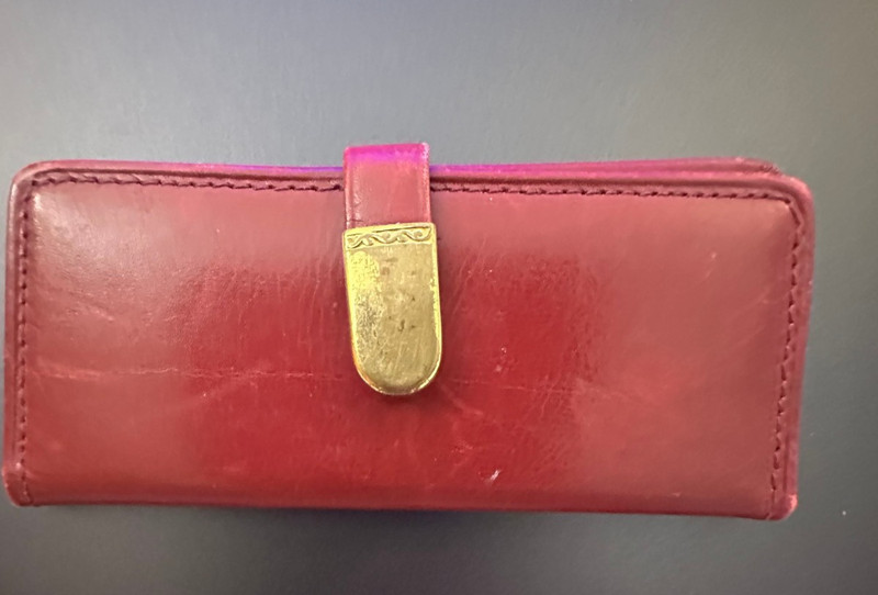 Vintage Red Leather Folding Postage Stamp Holder Snap Closure