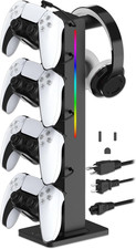 RGB Gaming Headphone Stand with Controller Holder, Desk Organizer with Retractab