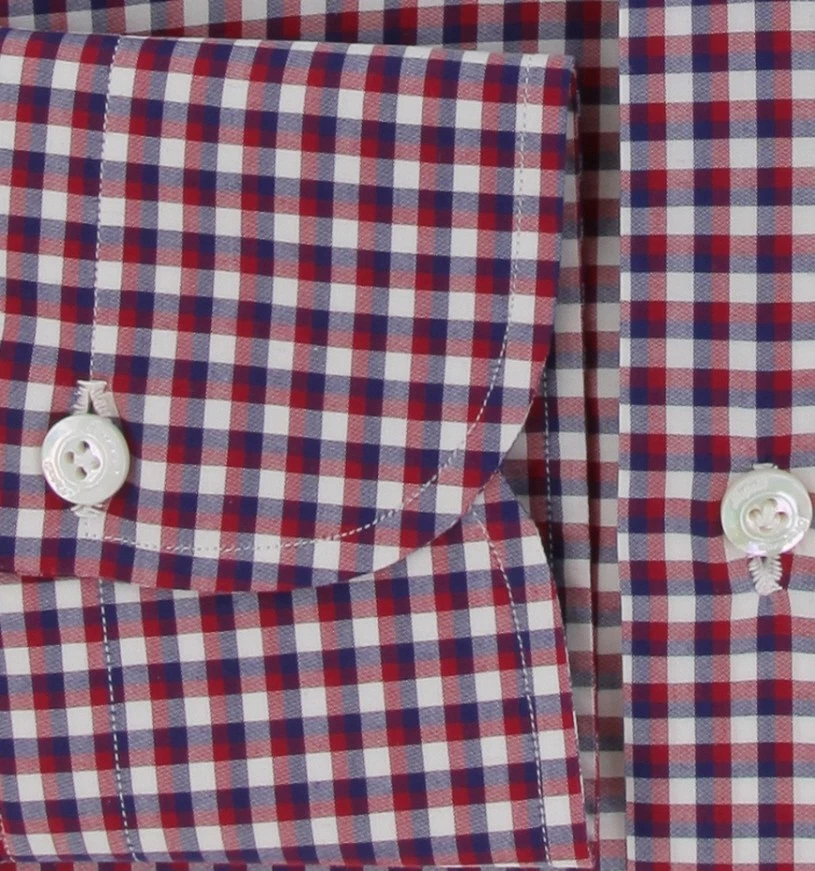 Camisa de algodón a cuadros roja Finamore Napoli $450 - delgada - (FN1272410) Foto 3 de 4