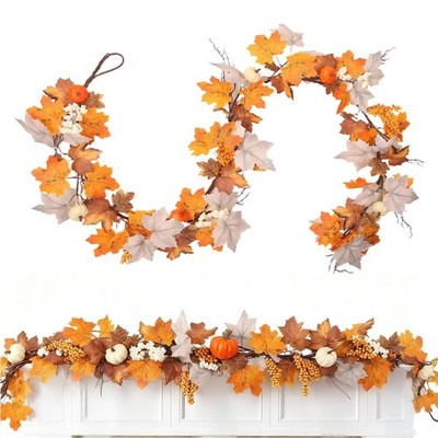 Fall Maple Leaf Garland, 6Ft Fall Leaves Garlands with Pumpkins Berries, Fall...