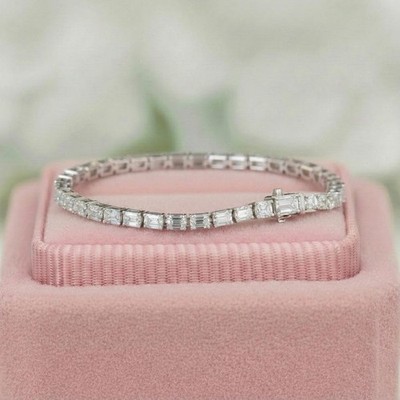 14k White Gold Luxury Wedding Bracelet For Her Emerald Cut Lab Grown/CVD Diamond