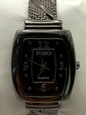 Studio Time STD4149T Women’s Black Dial Silver Tone Cuff Bracelet Quartz Watch