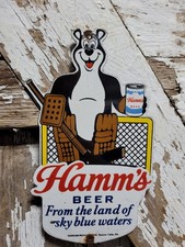 VINTAGE HAMMS PORCELAIN SIGN OLD BEER CAN BEAR ICE HOCKEY MINNESOTA INGRAM RICH