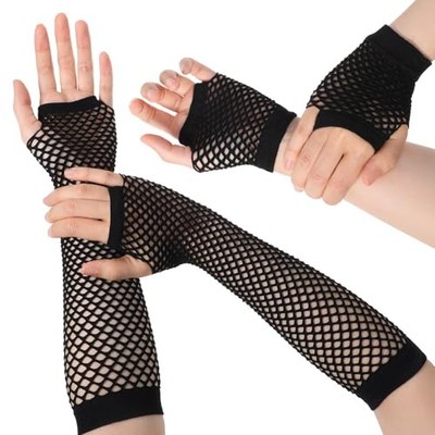 Giantree 2Pairs Fishnet Gloves Fingerless For Women, 80s Fishnet Gloves Black