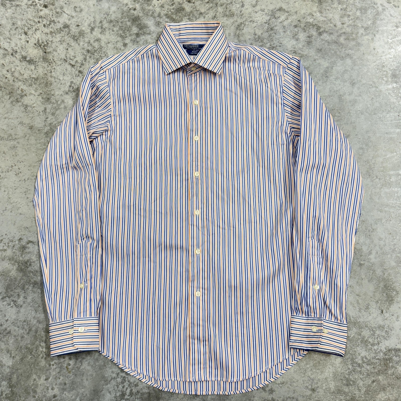 Polo Ralph Lauren Shirt Mens 15.5 35 White Blue Orange Stripe Regent Custom Fit