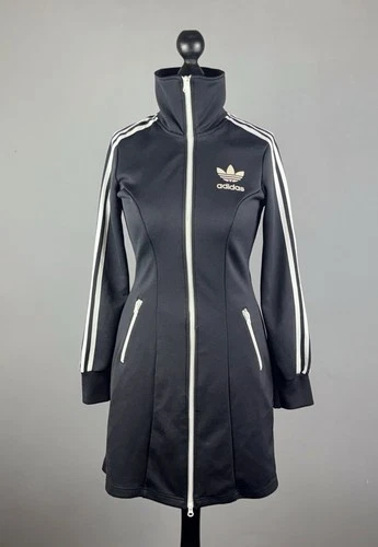 Vintage ADIDAS ORIGINALS Black Firebird Full Zip Long Jacket Dress Size S