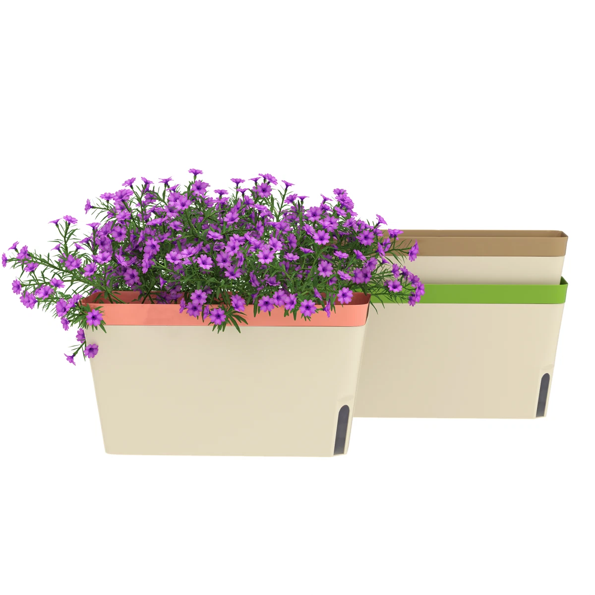 Plant Pots Set of 3 White PP 27x12x14.5cm Stackable Self-Watering with UV Window