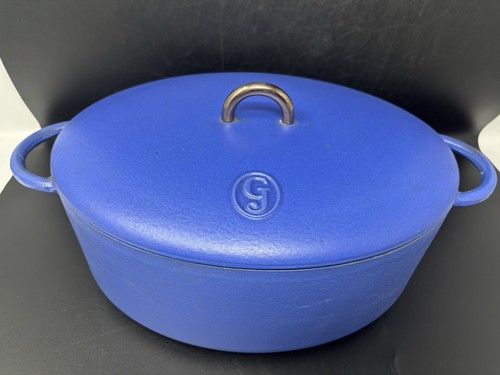 Great Jones Blue Dutch Oven Cast Iron 6.75 Qt Oval Enamel Pot with Lid