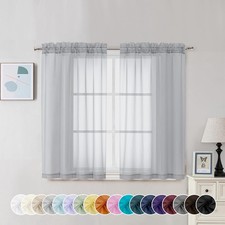 Sheer Curtains 45 Inch Long 2 Panels, Light 42"W x 45"L Pack of 2 Light Grey
