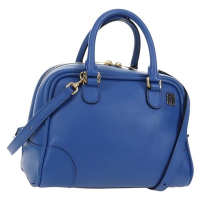 LOEWE Amazona 75 Hand Bag Leather 2way Blue Gold Auth 185420SM