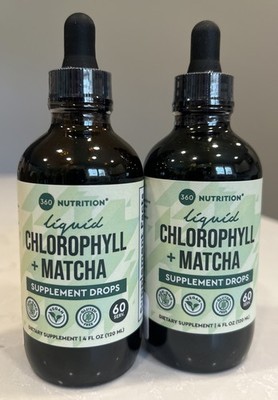 360 Nutrition Liquid Chlorophyll + Matcha Supplement Drops 4 oz 2 Pack Exp. 3/28