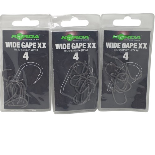 3 x 10pk Korda Wide Gape XX Fishing Hooks - Ultra Sharp, Microbarb, Size 4