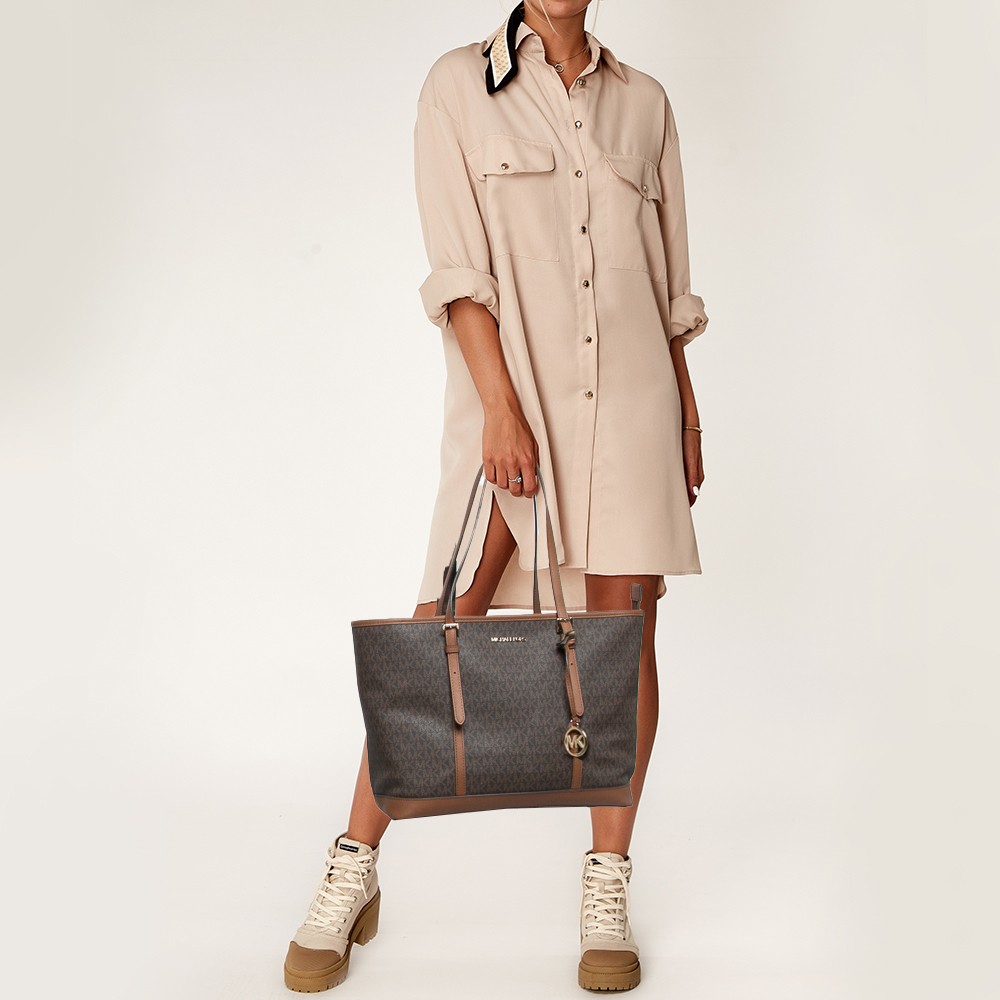 Michael Kors Brown Signature Coated Canvas Jet Set Travel